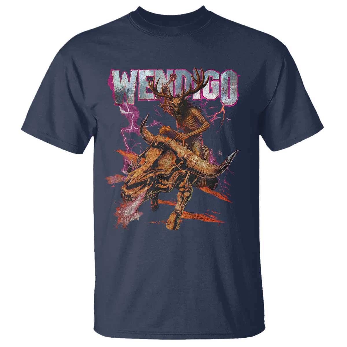 Wendigo T Shirt Riding Skeleton Cryptid Occult Dark Fantasy TS10 Navy Print Your Wear