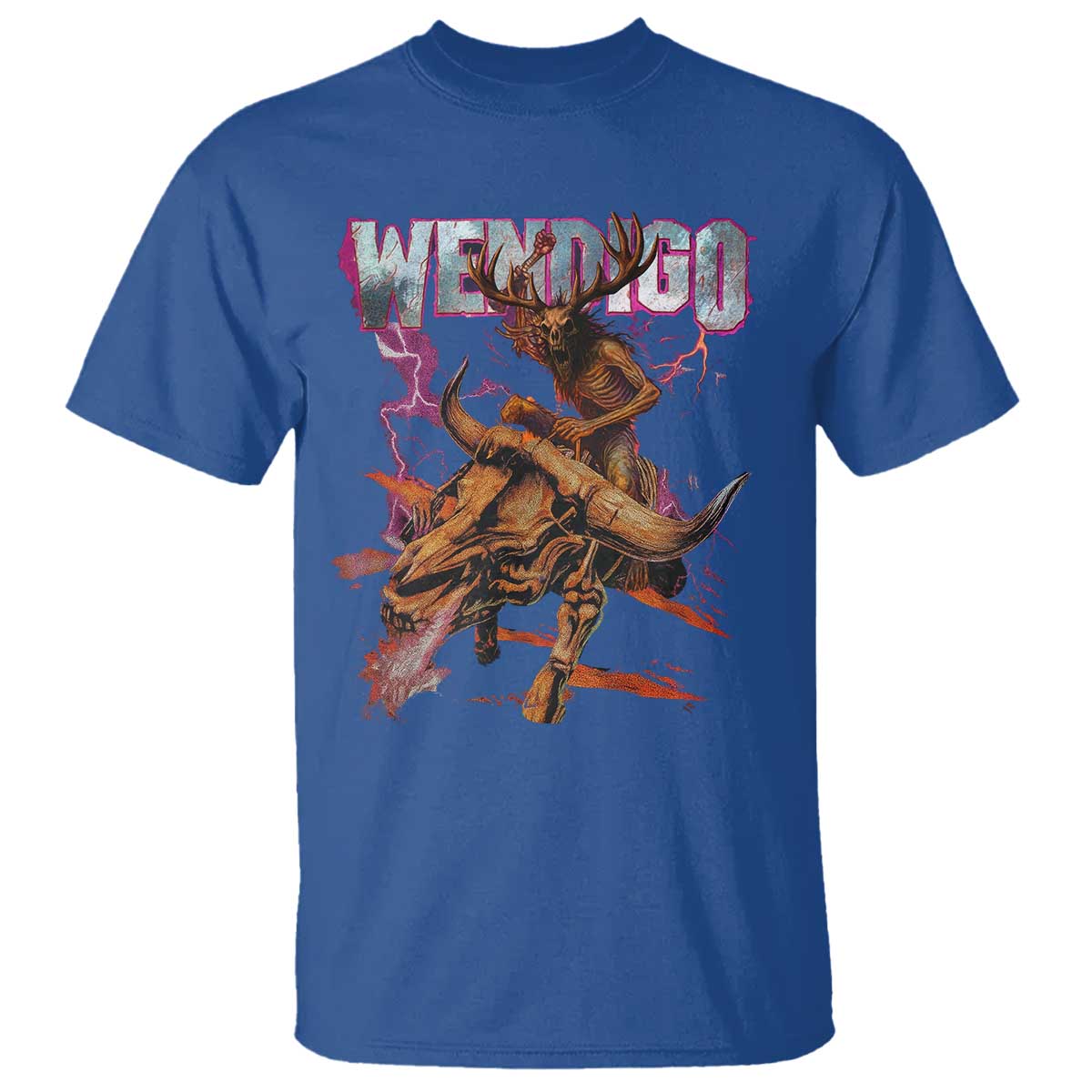 Wendigo T Shirt Riding Skeleton Cryptid Occult Dark Fantasy TS10 Royal Blue Print Your Wear