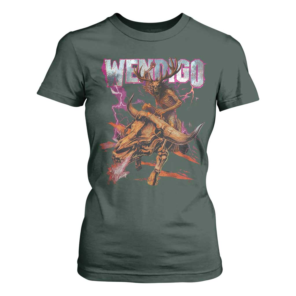 Wendigo T Shirt For Women Riding Skeleton Cryptid Occult Dark Fantasy TS10 Dark Forest Green Print Your Wear