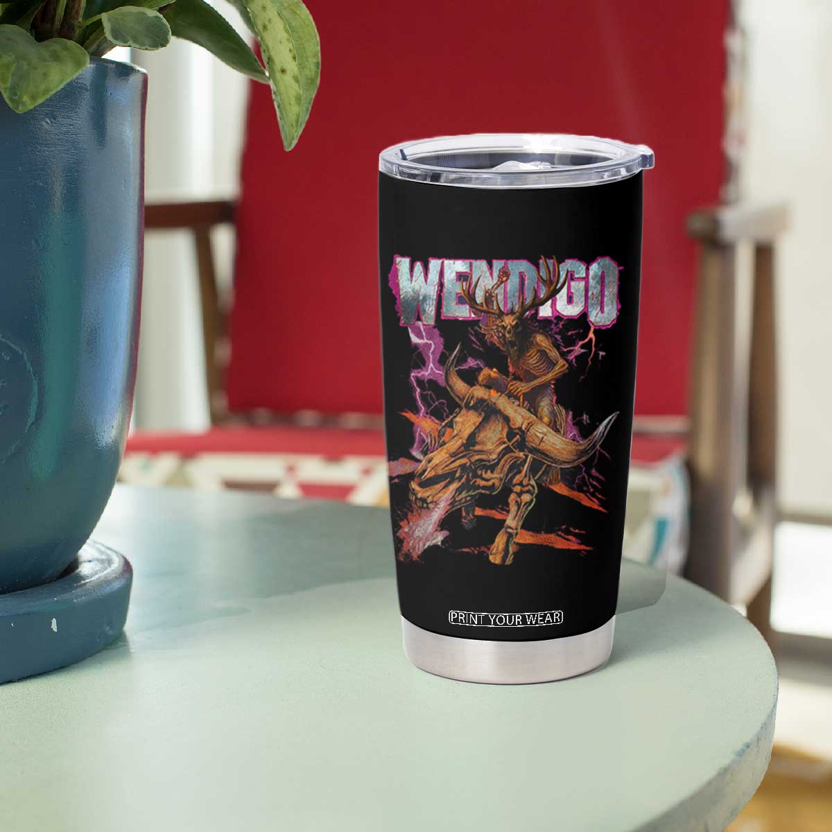 Wendigo Tumbler Cup Riding Skeleton Cryptid Occult Dark Fantasy TS10 Print Your Wear