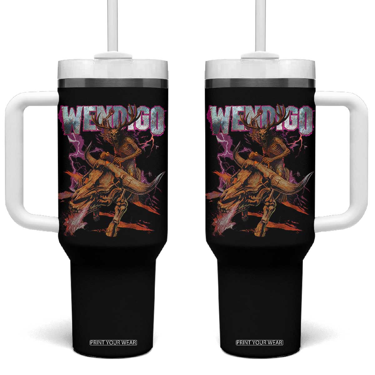 Wendigo Tumbler With Handle Riding Skeleton Cryptid Occult Dark Fantasy TS10 One Size: 40 oz Black Print Your Wear