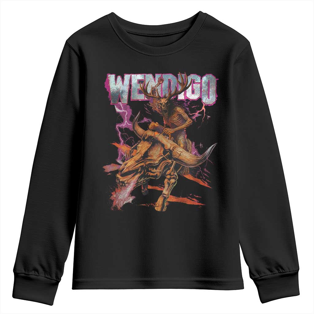 Wendigo Youth Sweatshirt Riding Skeleton Cryptid Occult Dark Fantasy TS10 Black Print Your Wear