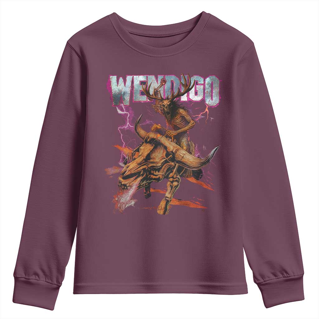 Wendigo Youth Sweatshirt Riding Skeleton Cryptid Occult Dark Fantasy TS10 Maroon Print Your Wear