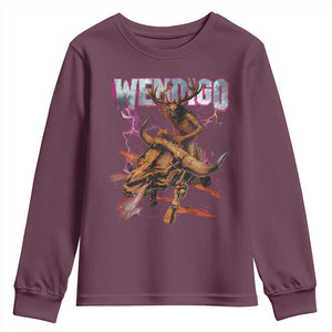 Wendigo Youth Sweatshirt Riding Skeleton Cryptid Occult Dark Fantasy TS10 Maroon Print Your Wear
