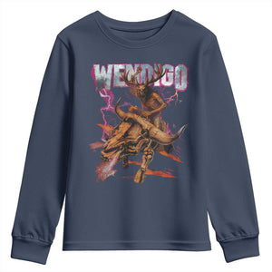 Wendigo Youth Sweatshirt Riding Skeleton Cryptid Occult Dark Fantasy TS10 Navy Print Your Wear