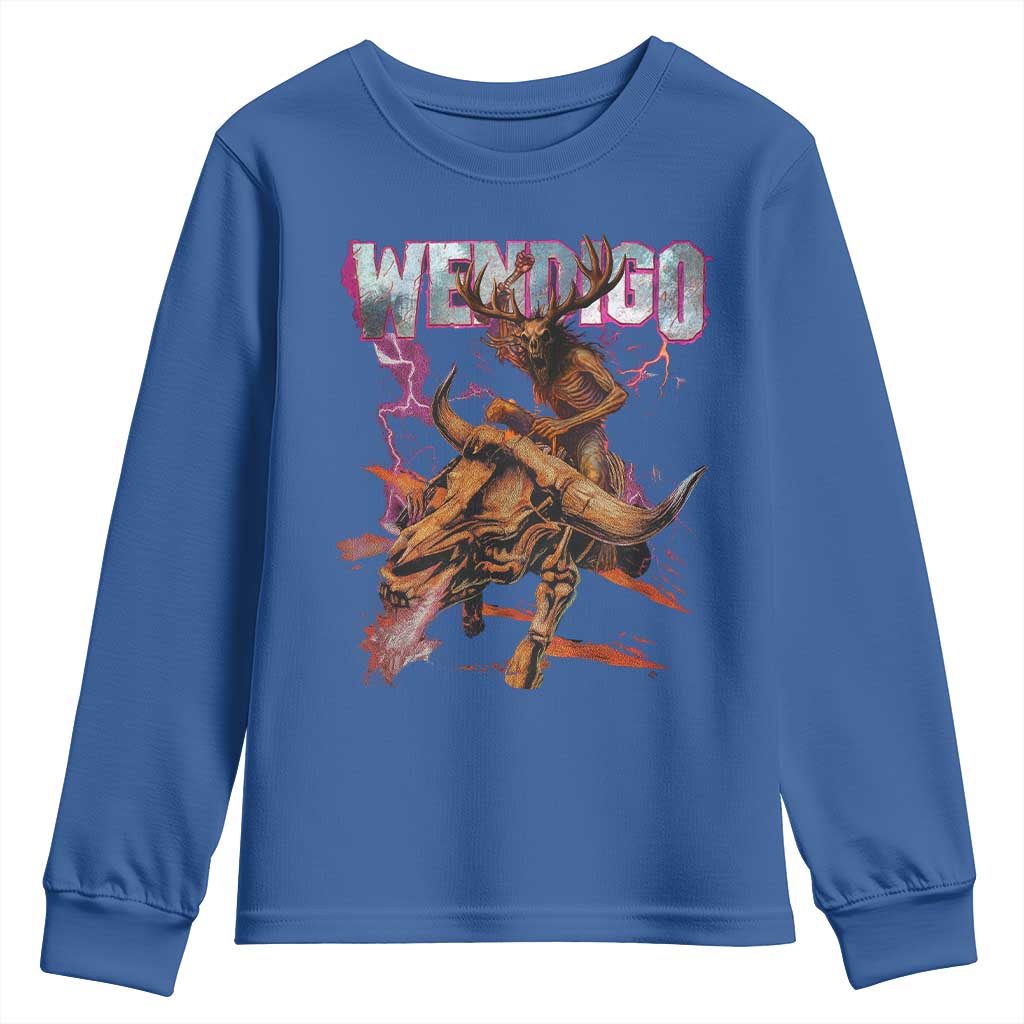 Wendigo Youth Sweatshirt Riding Skeleton Cryptid Occult Dark Fantasy TS10 Royal Blue Print Your Wear