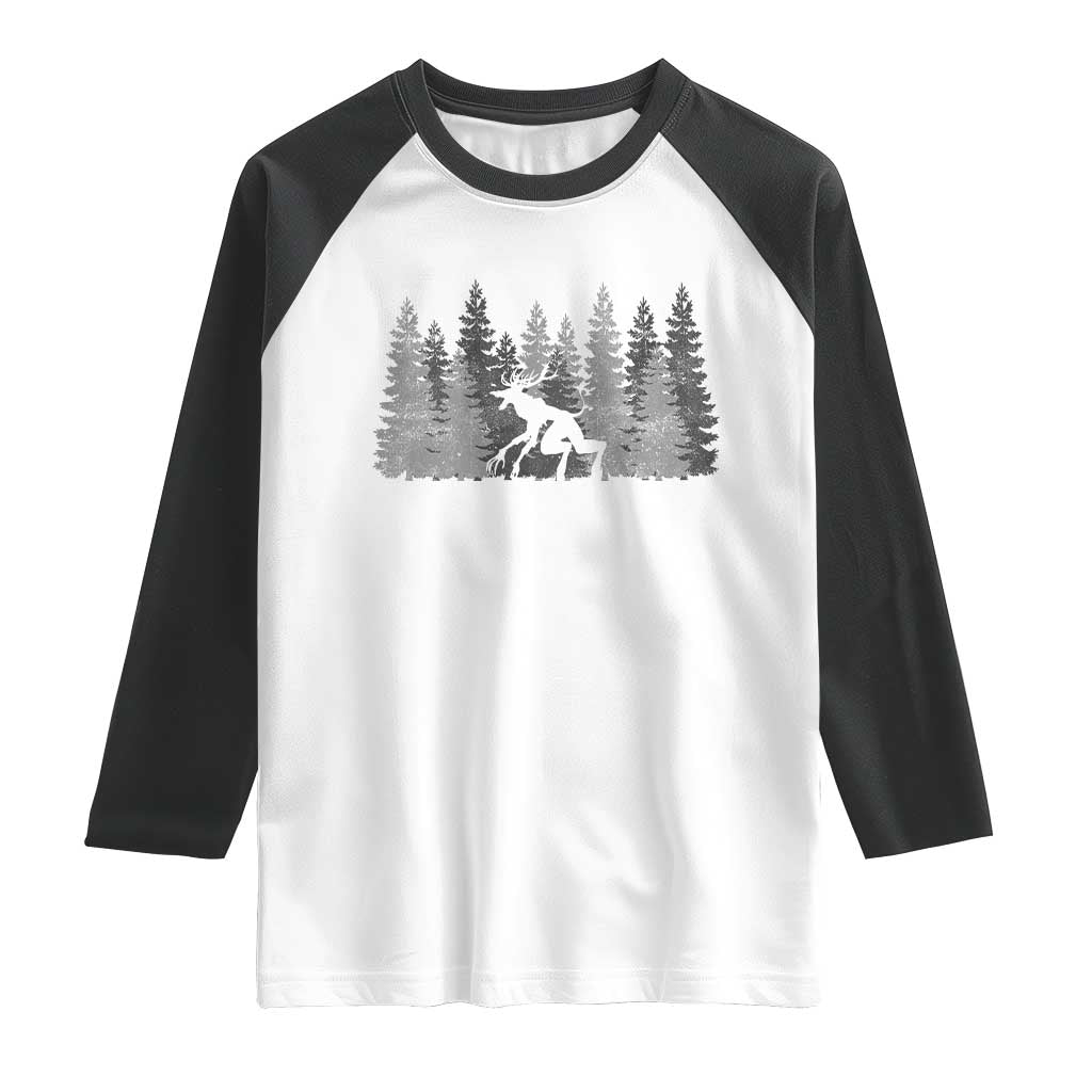 Wendigo Raglan Shirt Mountain Trees Cryptid Occult Dark Fantasy TS10 White Black Print Your Wear