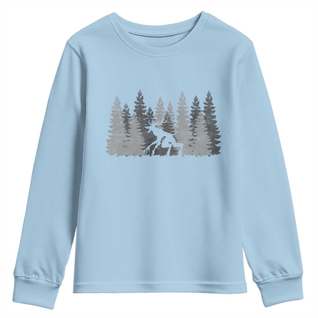 Wendigo Youth Sweatshirt Mountain Trees Cryptid Occult Dark Fantasy TS10 Light Blue Print Your Wear