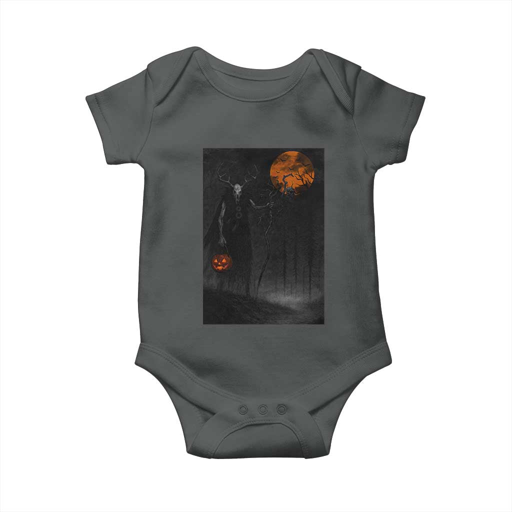 Halloween Wendigo Baby Onesie Scary Pumpkin Moon TS10 Dark Heather Print Your Wear