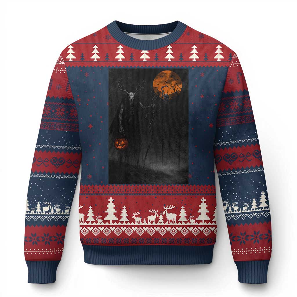 Halloween Wendigo Ugly Christmas Sweater Scary Pumpkin Moon TS10 Navy Red Print Your Wear