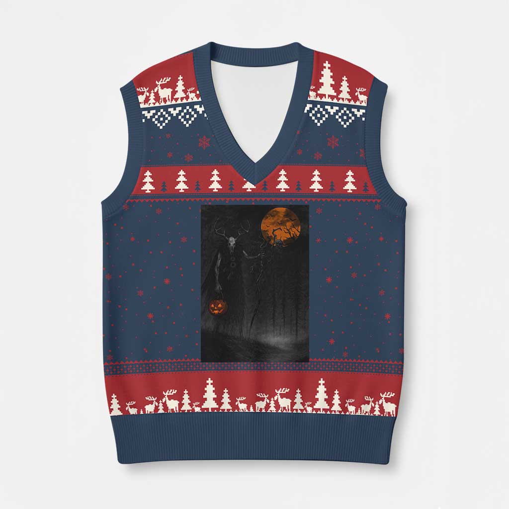 Halloween Wendigo V-Neck Knit Sweater Vest Scary Pumpkin Moon TS10 Navy Red Print Your Wear