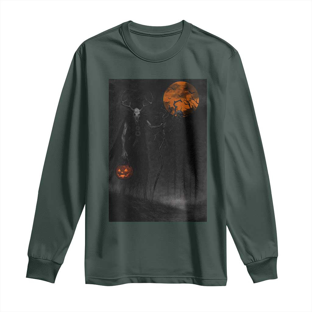 Halloween Wendigo Long Sleeve Shirt Scary Pumpkin Moon TS10 Dark Forest Green Print Your Wear