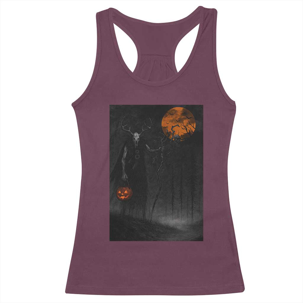 Halloween Wendigo Racerback Tank Top Scary Pumpkin Moon TS10 Maroon Print Your Wear
