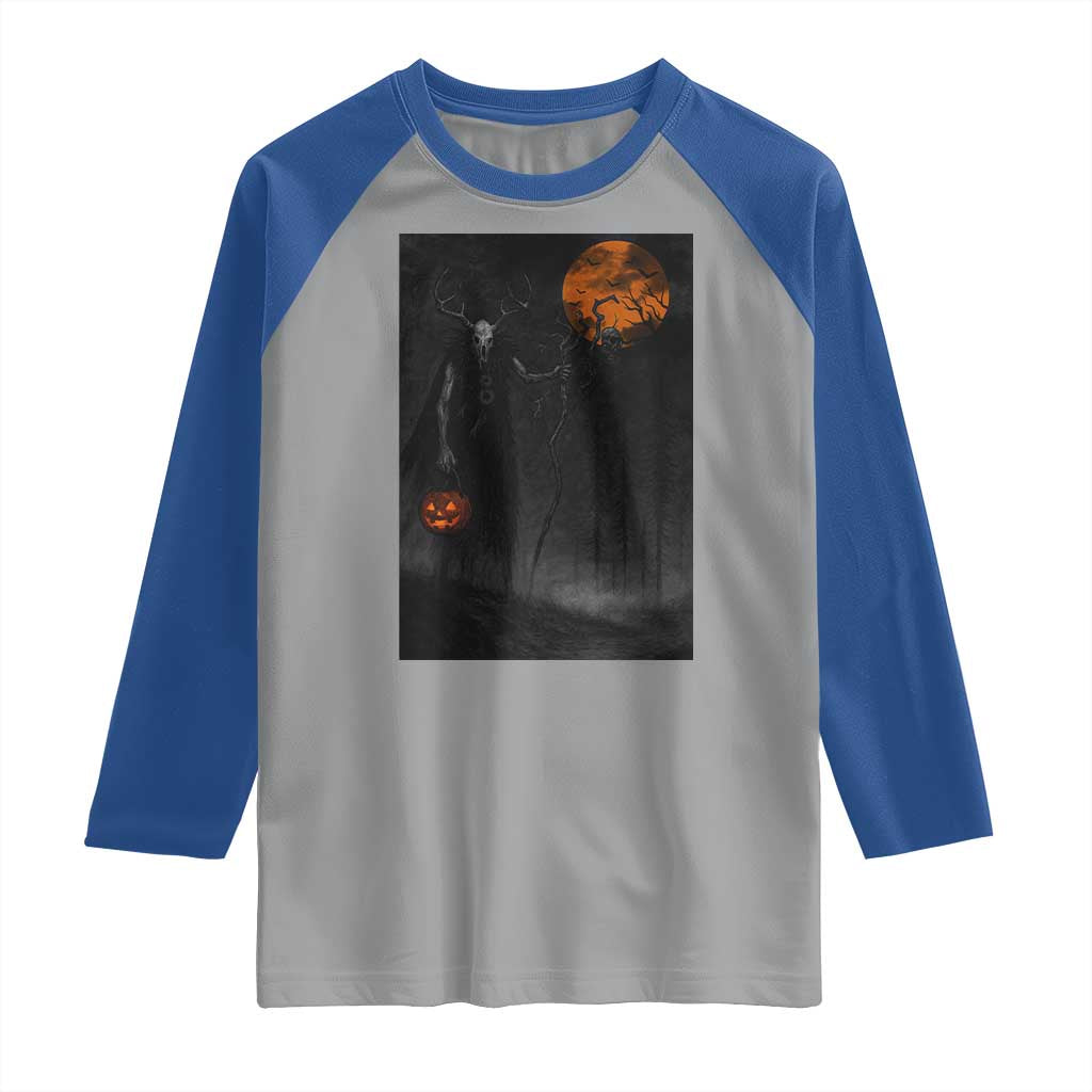 Halloween Wendigo Raglan Shirt Scary Pumpkin Moon TS10 Sport Gray Royal Print Your Wear