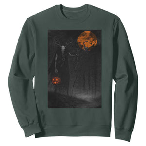 Halloween Wendigo Sweatshirt Scary Pumpkin Moon TS10 Dark Forest Green Print Your Wear