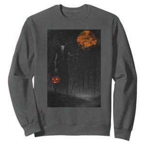 Halloween Wendigo Sweatshirt Scary Pumpkin Moon TS10 Dark Heather Print Your Wear