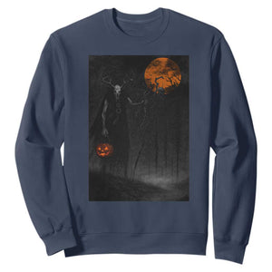 Halloween Wendigo Sweatshirt Scary Pumpkin Moon TS10 Navy Print Your Wear