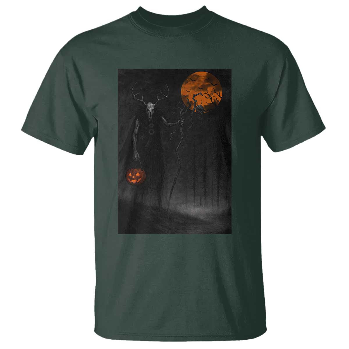 Halloween Wendigo T Shirt Scary Pumpkin Moon TS10 Dark Forest Green Print Your Wear