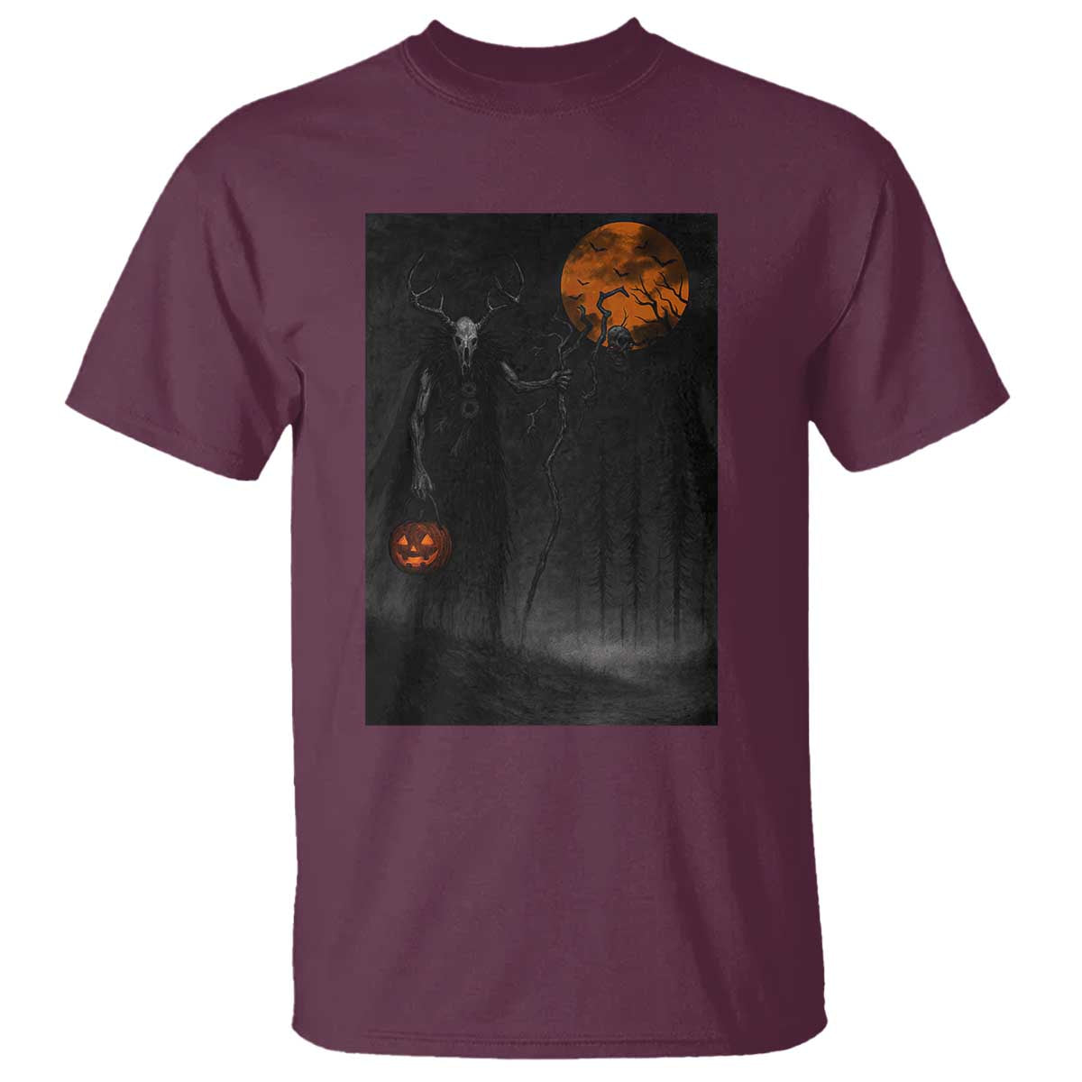 Halloween Wendigo T Shirt Scary Pumpkin Moon TS10 Maroon Print Your Wear