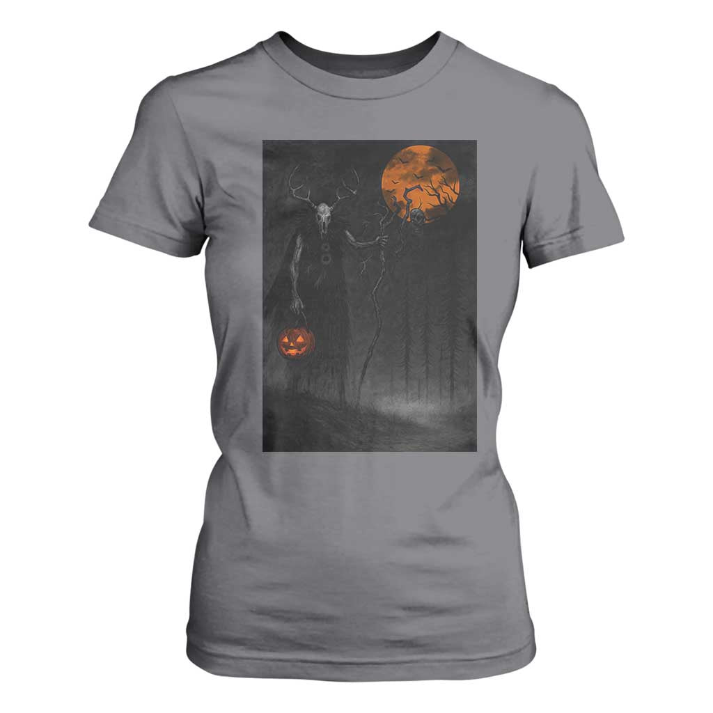 Halloween Wendigo T Shirt For Women Scary Pumpkin Moon TS10 Charcoal Print Your Wear