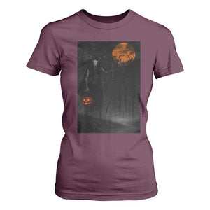 Halloween Wendigo T Shirt For Women Scary Pumpkin Moon TS10 Maroon Print Your Wear