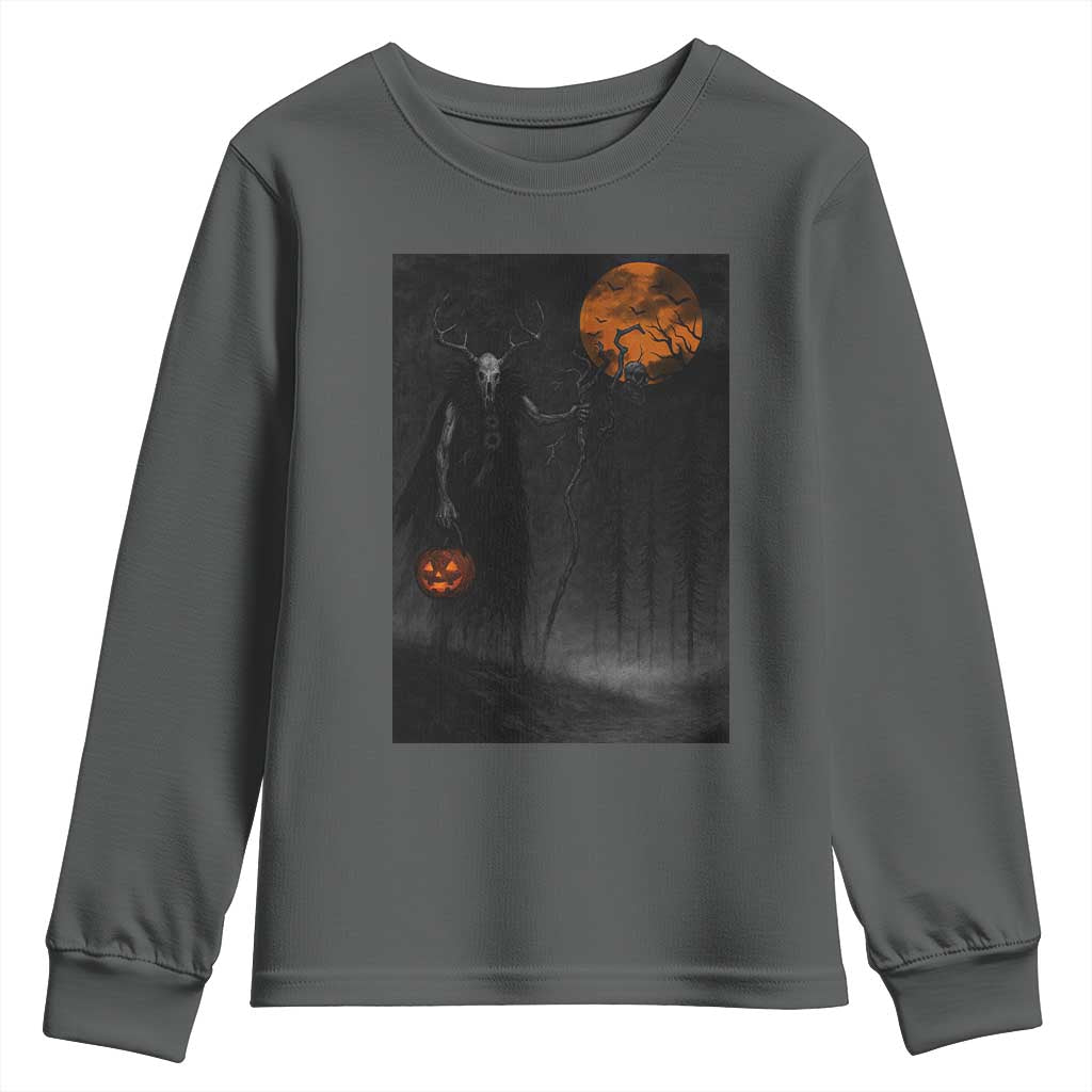 Halloween Wendigo Youth Sweatshirt Scary Pumpkin Moon TS10 Dark Heather Print Your Wear