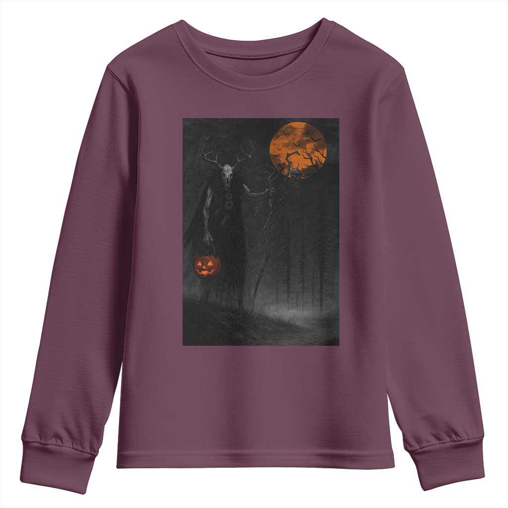 Halloween Wendigo Youth Sweatshirt Scary Pumpkin Moon TS10 Maroon Print Your Wear