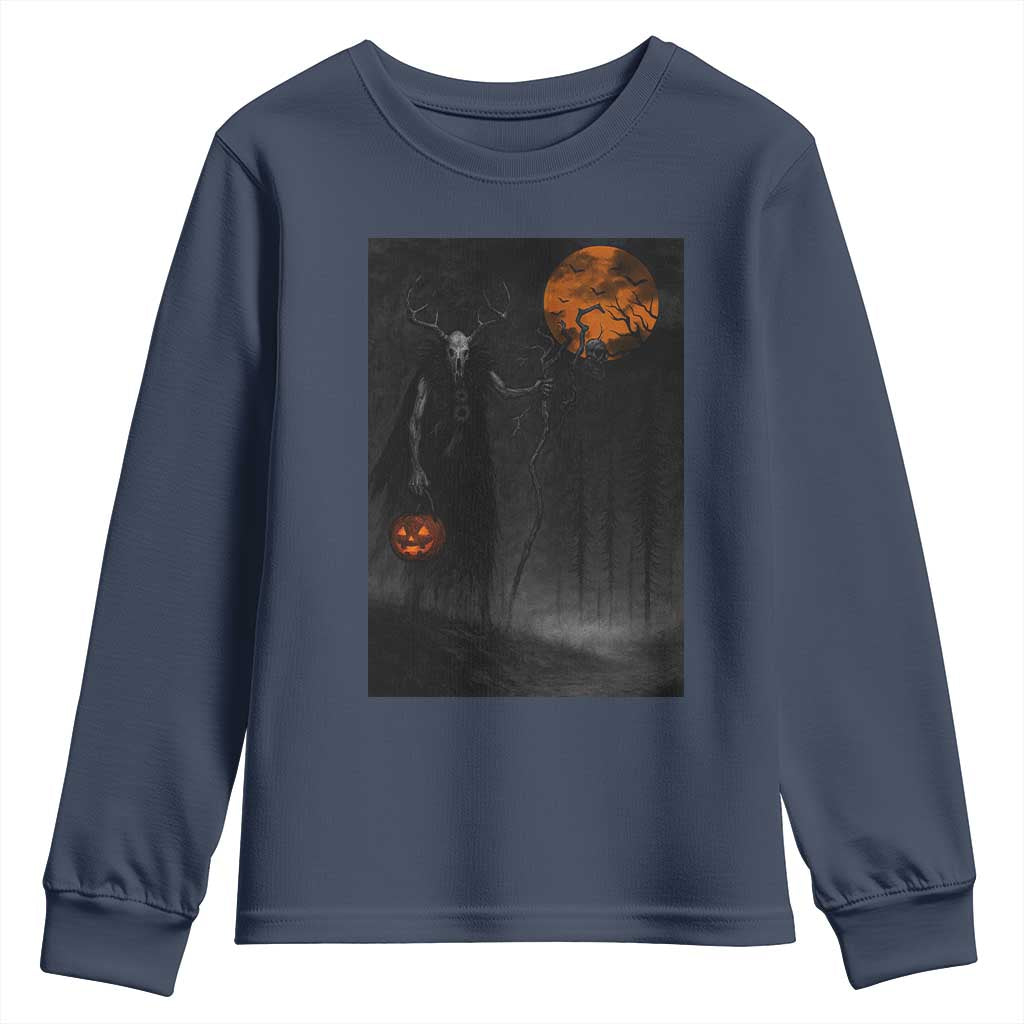 Halloween Wendigo Youth Sweatshirt Scary Pumpkin Moon TS10 Navy Print Your Wear