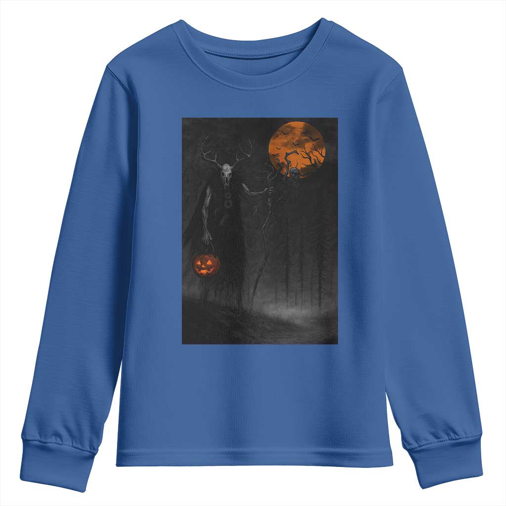 Halloween Wendigo Youth Sweatshirt Scary Pumpkin Moon TS10 Royal Blue Print Your Wear