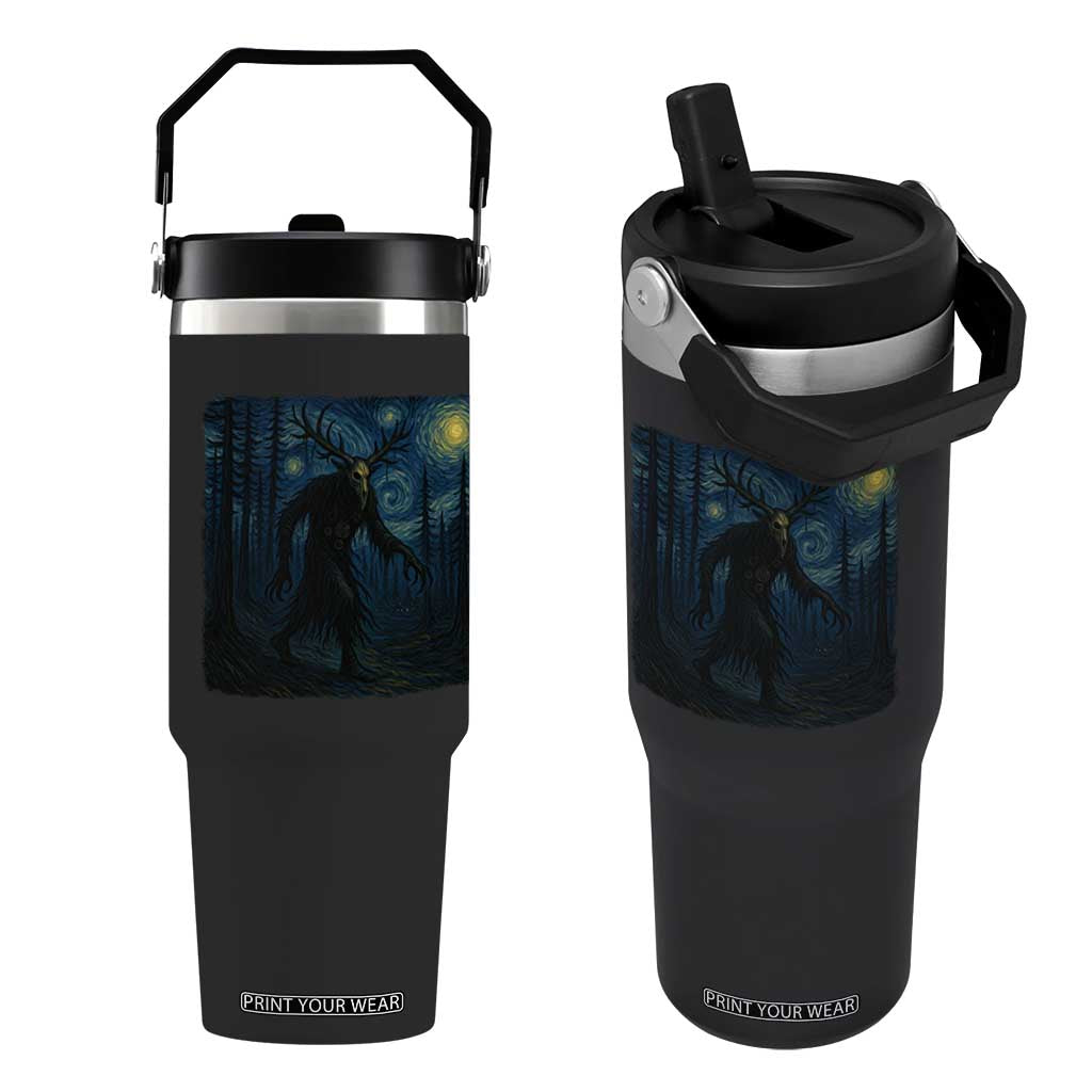 Wendigo Starry Night Flip Straw Tumbler Van Gogh Dark Fantasy Cryptid Lovers TS10 One Size: 30 oz Black Print Your Wear