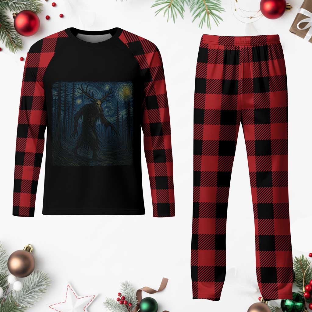 Wendigo Starry Night Plaid Pajama Set Van Gogh Dark Fantasy Cryptid Lovers TS10 Buffalo Plaid Print Your Wear