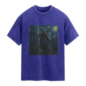 Wendigo Starry Night Washed Cotton T-Shirt Van Gogh Dark Fantasy Cryptid Lovers