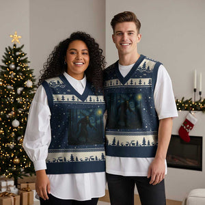 Wendigo Starry Night V-Neck Knit Sweater Vest Van Gogh Dark Fantasy Cryptid Lovers TS10 Navy Beige Print Your Wear
