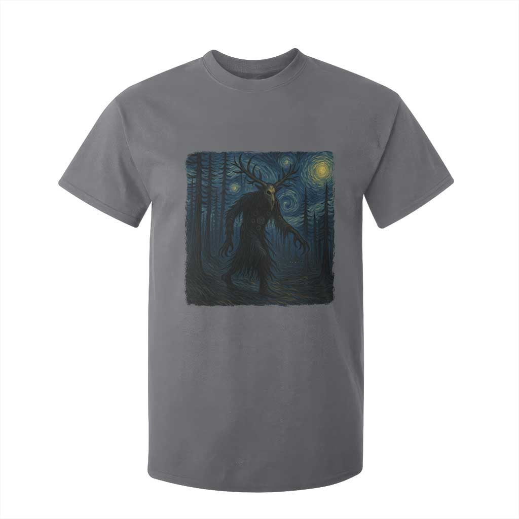 Wendigo Starry Night T Shirt For Kid Van Gogh Dark Fantasy Cryptid Lovers TS10 Charcoal Print Your Wear
