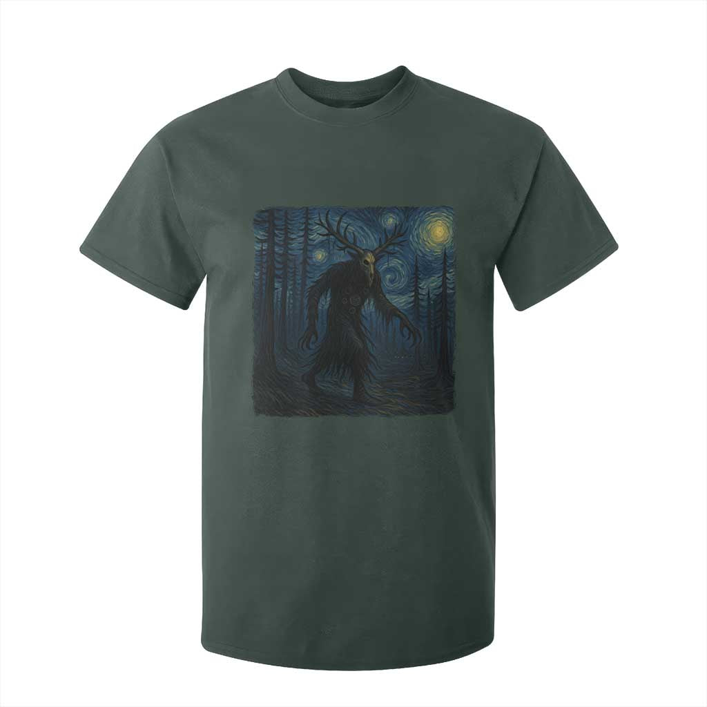 Wendigo Starry Night T Shirt For Kid Van Gogh Dark Fantasy Cryptid Lovers TS10 Dark Forest Green Print Your Wear