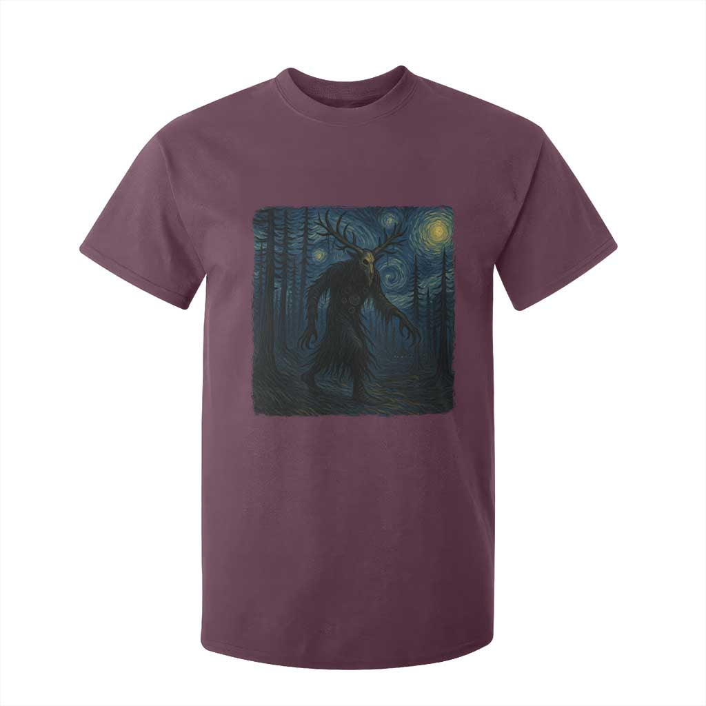 Wendigo Starry Night T Shirt For Kid Van Gogh Dark Fantasy Cryptid Lovers TS10 Maroon Print Your Wear