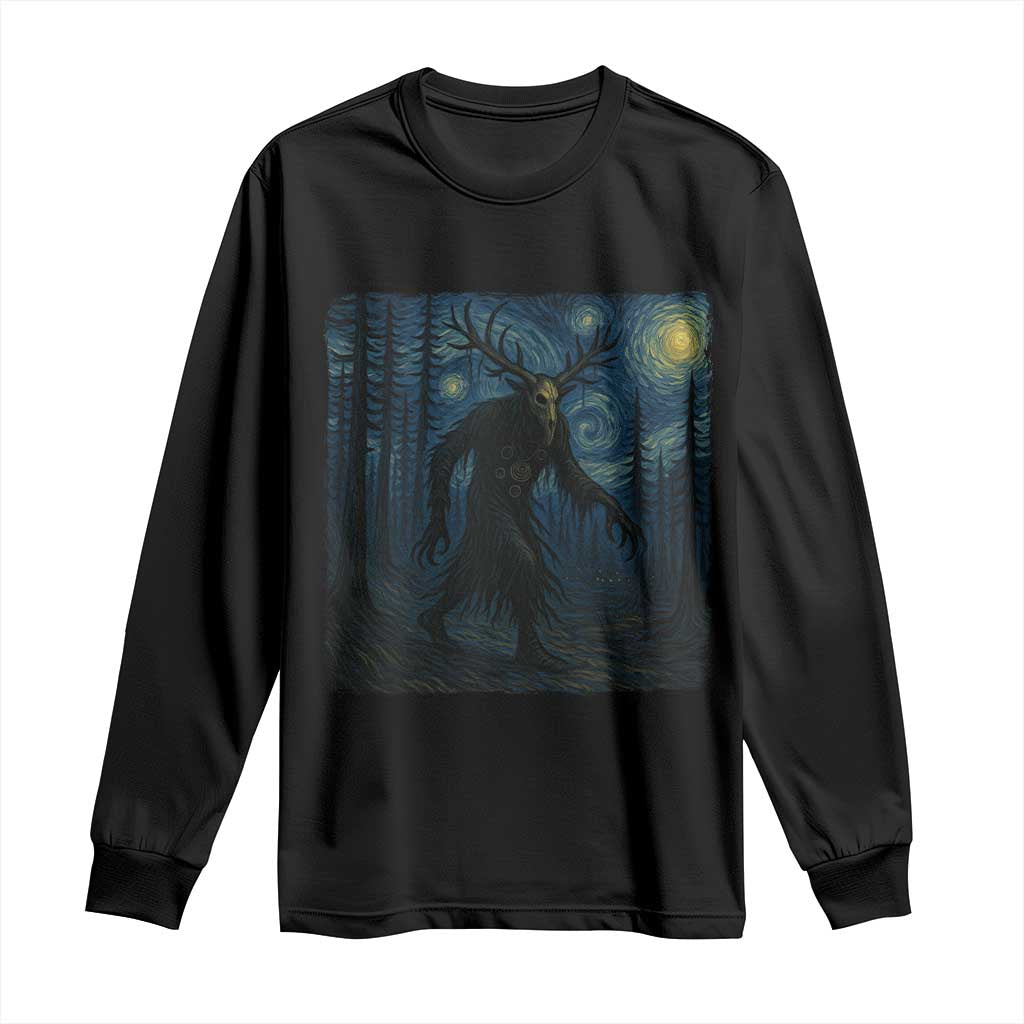 Wendigo Starry Night Long Sleeve Shirt Van Gogh Dark Fantasy Cryptid Lovers TS10 Black Print Your Wear