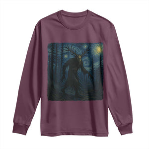 Wendigo Starry Night Long Sleeve Shirt Van Gogh Dark Fantasy Cryptid Lovers TS10 Maroon Print Your Wear