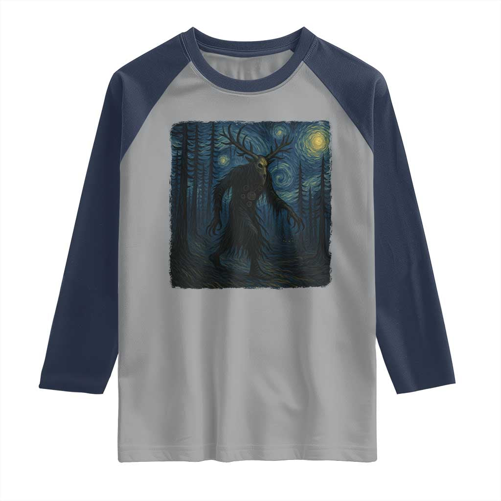 Wendigo Starry Night Raglan Shirt Van Gogh Dark Fantasy Cryptid Lovers TS10 Sport Gray Navy Print Your Wear