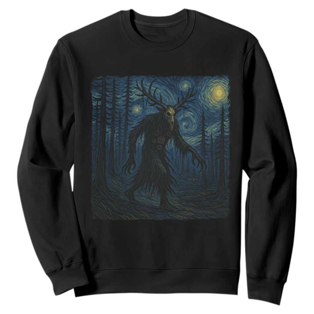 Wendigo Starry Night Sweatshirt Van Gogh Dark Fantasy Cryptid Lovers TS10 Black Print Your Wear