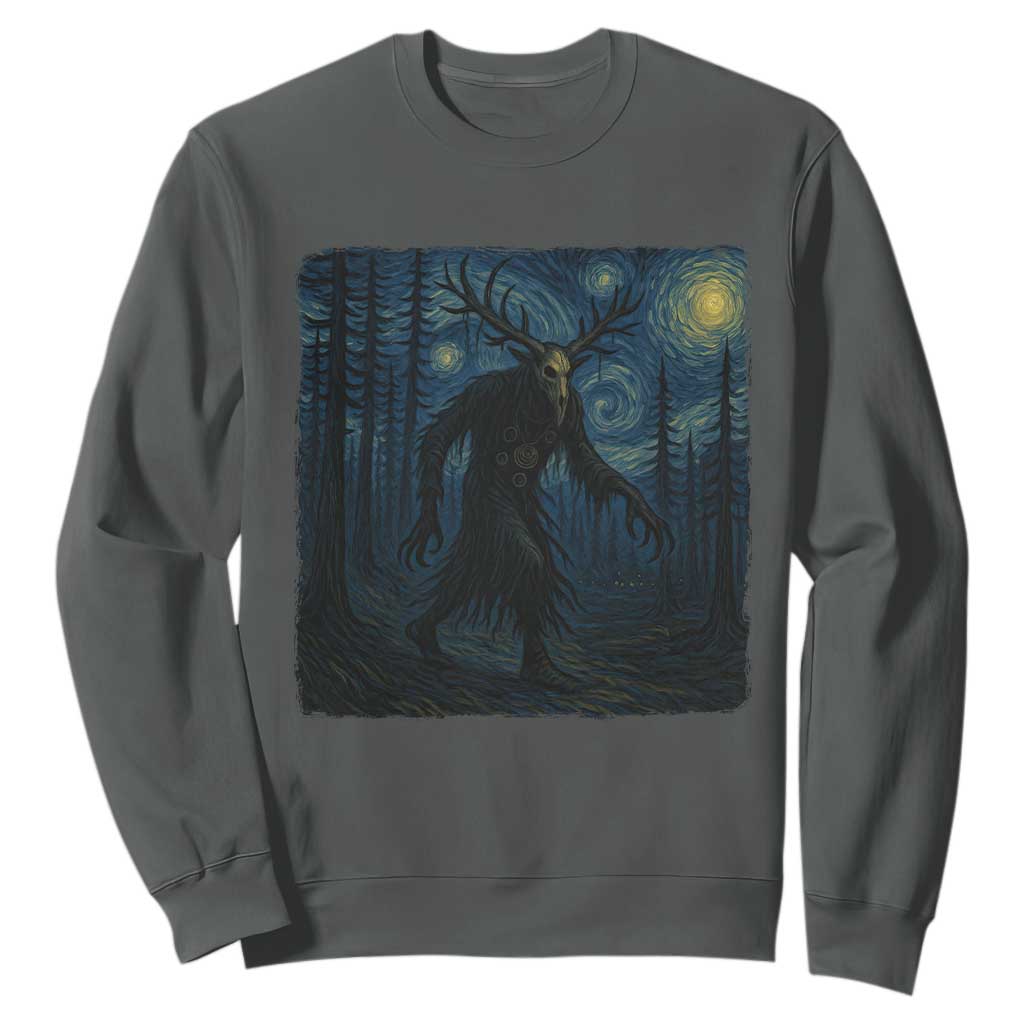 Wendigo Starry Night Sweatshirt Van Gogh Dark Fantasy Cryptid Lovers TS10 Dark Heather Print Your Wear