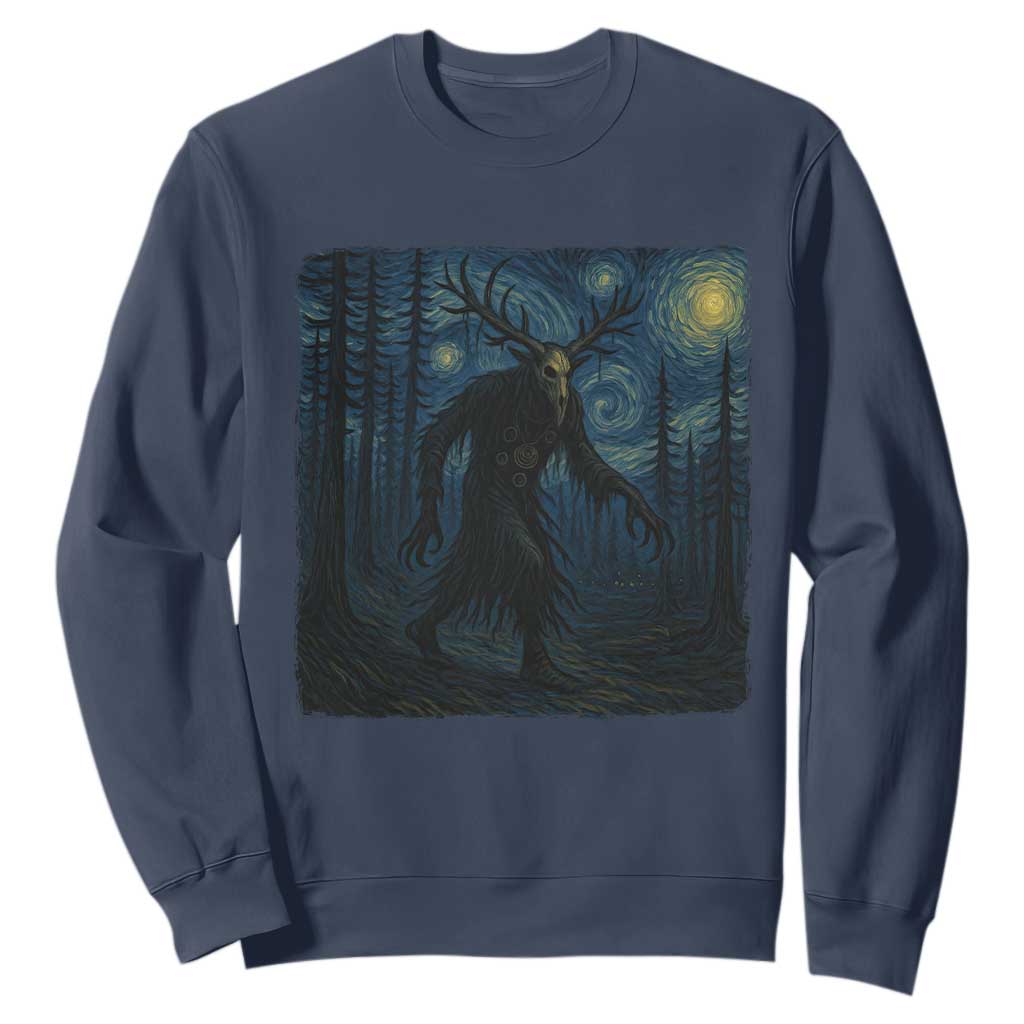 Wendigo Starry Night Sweatshirt Van Gogh Dark Fantasy Cryptid Lovers TS10 Navy Print Your Wear