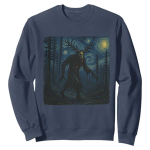 Wendigo Starry Night Sweatshirt Van Gogh Dark Fantasy Cryptid Lovers TS10 Navy Print Your Wear