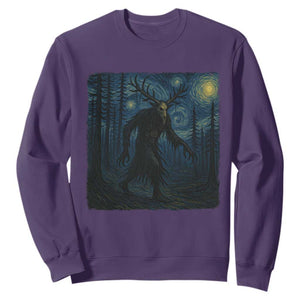 Wendigo Starry Night Sweatshirt Van Gogh Dark Fantasy Cryptid Lovers TS10 Purple Print Your Wear