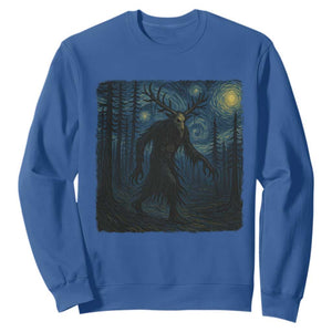 Wendigo Starry Night Sweatshirt Van Gogh Dark Fantasy Cryptid Lovers TS10 Royal Blue Print Your Wear