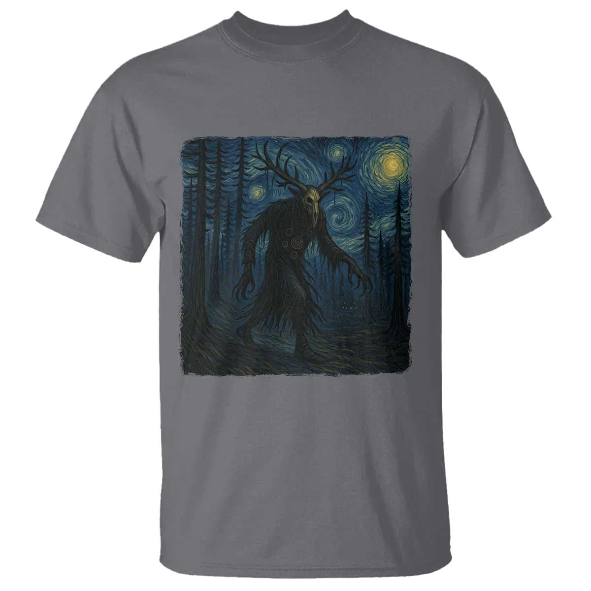 Wendigo Starry Night T Shirt Van Gogh Dark Fantasy Cryptid Lovers TS10 Charcoal Print Your Wear