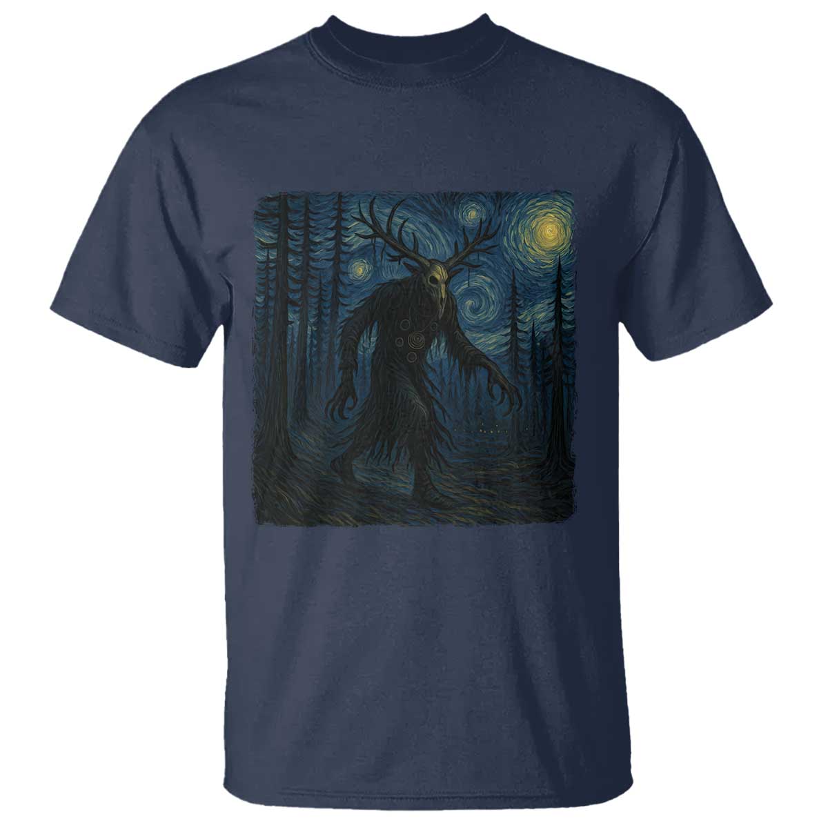 Wendigo Starry Night T Shirt Van Gogh Dark Fantasy Cryptid Lovers TS10 Navy Print Your Wear