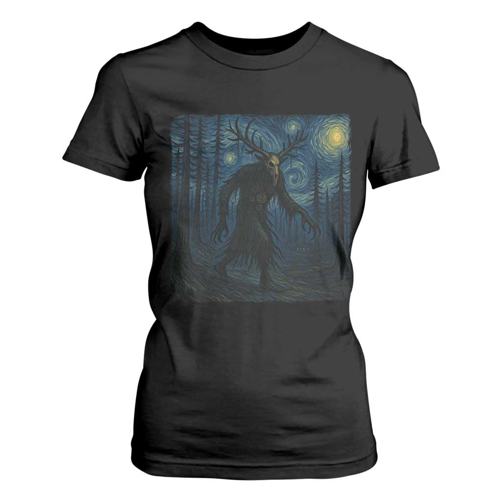 Wendigo Starry Night T Shirt For Women Van Gogh Dark Fantasy Cryptid Lovers TS10 Black Print Your Wear