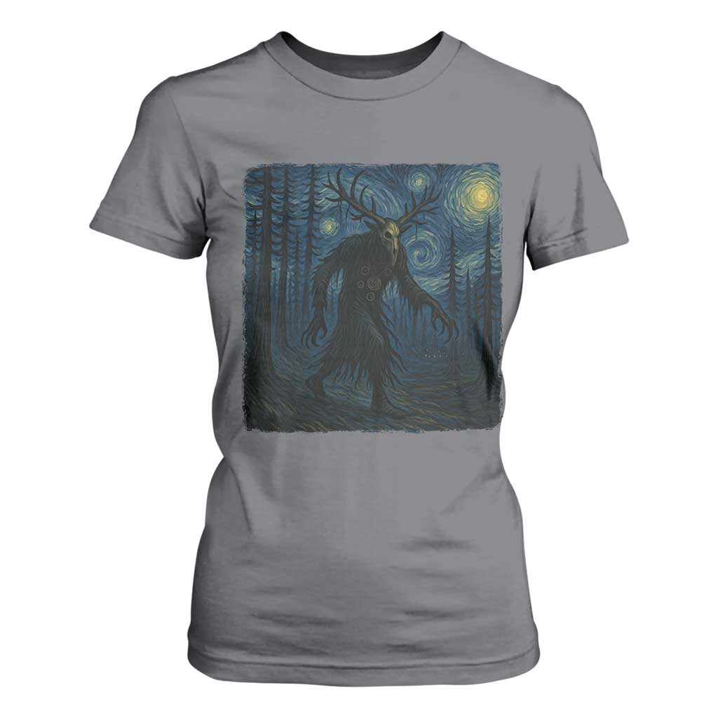 Wendigo Starry Night T Shirt For Women Van Gogh Dark Fantasy Cryptid Lovers TS10 Charcoal Print Your Wear