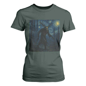 Wendigo Starry Night T Shirt For Women Van Gogh Dark Fantasy Cryptid Lovers TS10 Dark Forest Green Print Your Wear